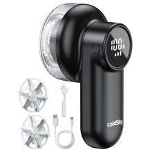 Load image into Gallery viewer, coldSky Rechargeable Fabric Shaver, Lint Shaver with Digital Display, Sweater Shaver with 6-Leaf Blades and Safety Lock, 3-Speeds Defuzzer Remove Fuzz, Pills from Clothes, Furniture, Sofa, Blanket, Black_1