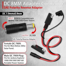 Load image into Gallery viewer, COMeap 6FT 1.8M SAE to DC8mm Female Adapter for Jackery Solar Panel, with Polarity Reverse Adapter DC7909 to DC8020 Converter for Explorer Series/GZ Portable Power Station Solar Generator 14AWG, black_4646