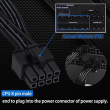 Load image into Gallery viewer, COMeap CPU Cable for Corsair PSUs, CPU 8 Pin Male to CPU 8 Pin (4+4 Detachable) Male EPS-12V Motherboard Power Adapter for Thermaltake ARESGAME Power Supply 25-inch(63cm), Black_4851