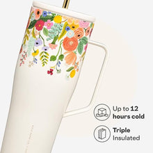 Load image into Gallery viewer, Corkcicle Cold Cup XL - Insulated Tumbler with Handle - Keeps Drinks Cold 12 Hours - Triple-Insulated - Spill-Proof Lid - Summer Drinkware Gift - Keeps Drinks Ice Cold - 30 oz - Garden Cream Floral, GardenCreamFloral_5969