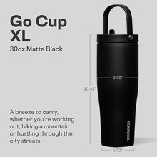 Load image into Gallery viewer, Corkcicle Go Cup XL - Leak-Proof Travel Tumbler - Triple Insulated Stainless Steel Water Bottle - Easy-Carry Handle - Summer Drinkware Gift - Keeps Drinks Ice Cold - 30 oz - Matte Black, MatteBlack_5554