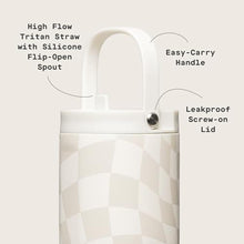Load image into Gallery viewer, Corkcicle Go Cup XL - Leak-Proof Travel Tumbler - Triple Insulated Stainless Steel Water Bottle - Easy-Carry Handle - Summer Drinkware Gift - Keeps Drinks Ice Cold - 30 oz - Wavy Checkerboard, WavyCheckerboard_5511