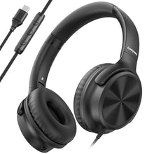 Load image into Gallery viewer, Cowyawn USB C Headphones Wired, Over Ear USB C Wired Headphones with Microphone, Volume Control, HD Stereo Sound, Foldable USB Type C Headphone for Adult/Teens/Laptop/Computer/iPhone 15/16/17, Black_1