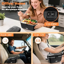 Load image into Gallery viewer, COZYEXPERT Electric-Lunch-Box-Heated-Food-Warmer 100W Heating Lunchbox for Adults 1.8L Portable Food Heater for Work/Car, 12V/24V/110-230V Lonchera Elctrica Porttil with Fork Spoon (Black)_1691