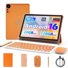 Load image into Gallery viewer, CUPEISI Android 16 Tablet 10 Inch, 20GB RAM+128GB ROM/2TB Expandable, 2.0GHz Octa-core Processor, 1280*800 HD Screen, 5G WiFi6 BT5.0, 2 in 1 Tablets with Keyboard Case Mouse Stylus, Widevine L1 Orange_1