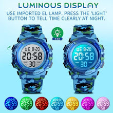 Load image into Gallery viewer, Dayllon Boys Watch Digital Outdoor Sport Waterproof Kids Watches 12/24H Alarm 7 Colorful Stopwatch Military Child Wristwatch for 3-8 Year Old 1548 Small Light Blue,Green Camo XS(3-10 Year Old), CamoLightBlueXSYearOld_1534