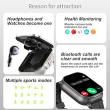 Load image into Gallery viewer, Denash Smart Watch with Earbuds, 2.01" HD Screen Fitness Watch, 2 in 1 Smartwatch with 100+ Sport Modes Fitness Tracker, Sleep/Heart Rate/Monitor Pedometer for iOS & Android, Black_4198