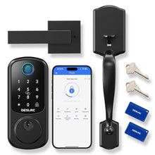 Load image into Gallery viewer, DESLOC B200 Keyless Entry Door Lock with Handle Set, Smart Locks for Front Door, Deadbolt Smart Lock, Front Door Locks Set, Electronic keypad Deadbolt with Handle, 12 Months Battery, IP54, Black_1