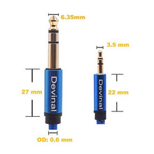 Load image into Gallery viewer, Devinal 1/4 inch to 3.5mm Stereo Cable, 3.5mm to 1/4 TRS Adapter Cable, aux to Quarter inch Cord Lead with Extra Durable Nylon Braid Gold Plated 10 Feet 3 Meter, BlueMFT_628