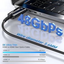 Load image into Gallery viewer, DGHUMEN Fiber Optic HDMI Cable 65 FT, 8K Long HDMI 2.1 Cable, Thin HDMI Cord 48Gbps Ultra High Speed, 8K@60Hz, 4K@240Hz/120Hz, Dynamic HDR, eARC, HDCP 2.2&2.3, 3D, Compatible for PS4/5/Xbox/TV/Laptop, Black_4569