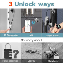 Load image into Gallery viewer, Dhiedas Fingerprint Cable Lock, 6" Long Cable Smart Padlock with Fingerprint Bluetooth APP, Keyless Biometric Waterproof Outdoor Gate Lock for Refrigerator French Door Fence Backyard Pantry, Silver_6920