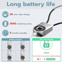 Load image into Gallery viewer, Dhiedas Fingerprint Cable Lock, 6" Long Cable Smart Padlock with Fingerprint Bluetooth APP, Keyless Biometric Waterproof Outdoor Gate Lock for Refrigerator French Door Fence Backyard Pantry, Silver_6923