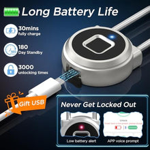 Load image into Gallery viewer, Dhiedas Fingerprint Lock - 2.1 Inch Long Shackle Locker Lock Smart Biometric Padlock Keyless Fingerprint Lock, Digital Biometric Waterproof Smart Padlock for Gym Locker Case Hasp Cabinet, Silver_6197