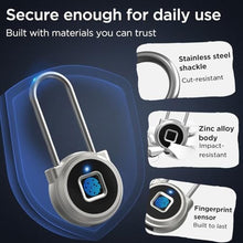 Load image into Gallery viewer, Dhiedas Fingerprint Lock - 2.1 Inch Long Shackle Locker Lock Smart Biometric Padlock Keyless Fingerprint Lock, Digital Biometric Waterproof Smart Padlock for Gym Locker Case Hasp Cabinet, Silver_6198