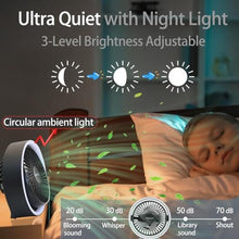 Load image into Gallery viewer, Digibond Small Fan, High Power Silent Desk Fan Portable USB Fan 2000mAh Rechargeable Battery Powered, 3 Speed 5.3in with Night Light/Hook,180Rotated Easy Clean (Black), BlackmAh_6387