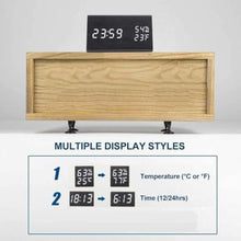 Load image into Gallery viewer, Digital Alarm Clock, Wooden Alarm Clock with Electronic LED Time Display, Humidity & Temperature Detect 3 Alarm Settings 3 Level Brightness Electric Clock for Bedroom Bedside Desk (Black Wood), BlackWood_7782