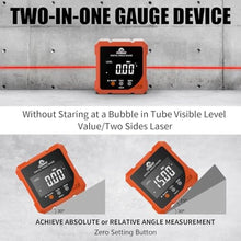 Load image into Gallery viewer, Digital Angle Finder with Laser, 4-side Magnetic Digital Angle Gauge, Rechargeable Mini Digital Laser Level Measuring Tool Cube Inclinometer with Backlight for Woodworking Tablesaw Gift for Men Orange_1137