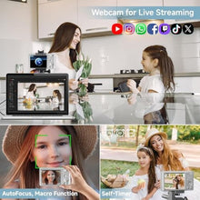Load image into Gallery viewer, Digital Camera, 2026 4K Autofocus Digital Cameras for Teens, Silver Point and Shoot Camera for Kids with 16X Zoom, 64GB SD Card, Compact Small for Boys Girls Teens Kids Gift_152