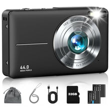 Load image into Gallery viewer, Digital Camera, FHD 1080P Point and Shoot Camera with 16X Zoom Anti Shake 32GB Card, Compact Small Video Camera Gift for Kids Teens Starter Boys Girls(Deep Black)_1