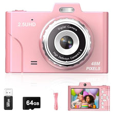 Load image into Gallery viewer, Digital Camera for Kids, 48MP 1080P FHD Camera with 64GB Card, 8X Digital Zoom Point and Shoot Digital Camera Compact Small Camera Gifts for Teens Students Children Kids Boys Girls(Pink)_1