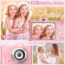 Load image into Gallery viewer, Digital Camera for Kids, 48MP 1080P FHD Camera with 64GB Card, 8X Digital Zoom Point and Shoot Digital Camera Compact Small Camera Gifts for Teens Students Children Kids Boys Girls(Pink)_5901