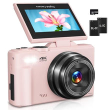 Load image into Gallery viewer, Digital Camera for Photography, 4K Vlogging Camera for YouTube 3" 180 Flip Screen 18X Digital Zoom Compact Cameras with 32GB TF Card & 2 Batteries, Pink_1