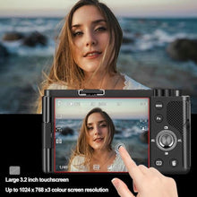 Load image into Gallery viewer, Digital Camera for Photography, 5K 72MP 30FPS HDR DSLR Camera with 3.2in 180 Flip Screen 12X Optical Zoom, CMOS Sensor, Autofocus Vlogging Camera for Video Selfie_580