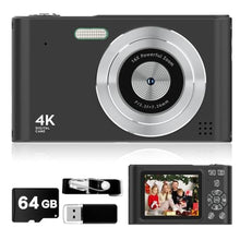 Load image into Gallery viewer, Digital Kids Camera 1080P Vlog Camera with 64GB, Lanyard, 16X Zoom Anti Shake, Card Reader 44MP Compact Portable Point Shoot Digicam for Kid Teen Girl Boy Christmas Halloween Thanksgiving(Black)_1