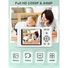 Load image into Gallery viewer, Digital Kids Camera 1080P Vlog Camera with 64GB, Lanyard, 16X Zoom Anti Shake, Card Reader 44MP Compact Portable Point Shoot Digicam for Kid Teen Girl Boy Christmas Halloween Thanksgiving, Offwhite_673