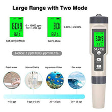 Load image into Gallery viewer, Digital Salinity Tester for Salt Water - Waterproof IP67 Salinity Meter with ATC Large Range 0-200ppt Saltwater Tester for Seawater, Aquariums, Marine Monitoring, and Koi Fish Pond by ORAPXI, Black_8514