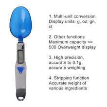 Load image into Gallery viewer, Digital Spoon Scale with 3pcs Measuring Spoon, Electronic Food Measure Scoop Baking Scale Gram Weight Electric Measuring Scoop 500g/0.1g High Precision Kitchen Gadgets for Coffee Milk Tea Flour Spices, bluesilver_518