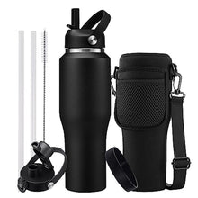 Load image into Gallery viewer, DIGJUPER 32oz Stainless Steel Water Bottle, Cold-48H & Hot-24H, Water Flask Thermal with Straw & Spout Lids, Pouch, Vacuum Insulated Bottle for Gift Black_1