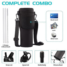 Load image into Gallery viewer, DIGJUPER 32oz Stainless Steel Water Bottle, Cold-48H & Hot-24H, Water Flask Thermal with Straw & Spout Lids, Pouch, Vacuum Insulated Bottle for Gift Black_6803
