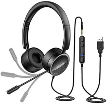 Load image into Gallery viewer, Discover D312U Dual Speaker Headset with USB and 3.5mm Connection- Compatible with Computer Apps Like Microsoft Teams, Zoom, RingCentral, Cisco, Avaya and Cell Phones with a 3.5mm Port, Black_7934