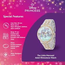 Load image into Gallery viewer, Disney Ariel Inspired Fashion Watch for Women Stylish Mermaid Character Dial with Sparkling Bezel Great Christmas Gift for Moms, Women, or Collectors of Animated Accessories Gold Bracelet Strap, TwoTone_8272