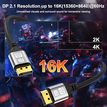 Load image into Gallery viewer, DisplayPort Cable 20FT, DP 2.1 Cable, 32.4Gbps High Speed, DP to DP Support 8K@60Hz 4K@144Hz, Gold-plated connector, DisplayPort Cord for Monitor, PC, Display Screens, Studio setups, Workstations, Silver_4529