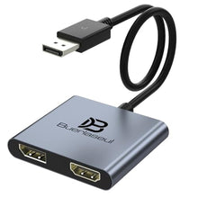 Load image into Gallery viewer, DisplayPort Splitter 1 in 2 Out, Display Port Splitter for Dual Monitors 4K@60Hz, Extended Display MST Hub for HDMI and DisplayPort Monitors, DP to DP/HDMI Adapter for Desktop/NVIDIA/AMD Graphics Card, Grey_1