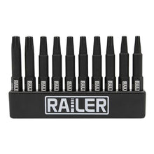 Load image into Gallery viewer, Double Square 8 Point Star Bit Set. Railer Premium S2 Steel 2 Inch 8 Spline Double Square Bit Set With A Storage Bit Holder (10pc Set)_1