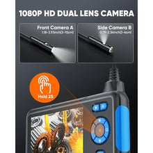 Load image into Gallery viewer, Dual Lens Industrial Endoscope Inspection Camera with Screen 8.5mm IP67 Waterproof Snake 1080P Handheld Digital Video Borescope with 4.3 inch LCD Dispaly, 6 LEDs,16.4Ft Semi-Rigid Cable, 32GB Card, DarkBlue_2186