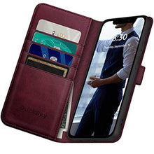 Load image into Gallery viewer, DuckSky for iPhone 15 Pro Max 6.7" Genuine Leather Wallet case RFID Blocking4 Credit Card HolderReal Leather Flip Folio Book Phone case Protective Cover Women Men for Apple15ProMax case Wine Red, WineRed_7697