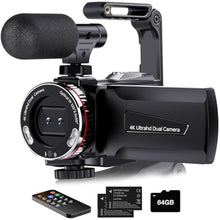 Load image into Gallery viewer, Dumjug 4K Video Camera Camcorder, 64MP UHD Vlogging Camera for YouTube, 21X Digital Zoom, 4K Camcorder for YouTube with External Microphone, Stabilizer, Remote, 2 Batteries, Remote, Memory Card, Black_1