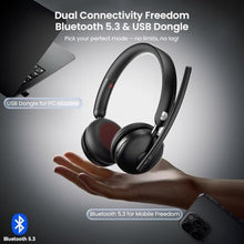 Load image into Gallery viewer, Dytole Wireless Headset with Mic for Work, Bluetooth 5.3 Headset with AI Noise Cancelling Mic, Wireless Headphones with Mic& USB Dongle, 65H Battery, Comfort Fit for PC/iPhone/Android/Call Center, Black_2814