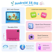 Load image into Gallery viewer, EDDBNi Kids Tablet Android 15 Tablet 10 inch Kids Tablets with Case Quad Core 64GB Dual Camera Parental Controls 2.4G WiFi Educational Tablets (Blue)_3860