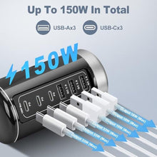 Load image into Gallery viewer, EGK USB Tower Fast Charging Station 6-Port 150W - Compact, Space-Saving Design with Multiple USB-C Ports for All Series iPhone Galaxy Note Pixel iPad Multiple Devices, Black_124