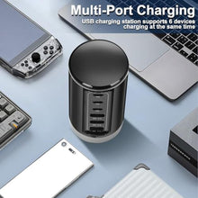 Load image into Gallery viewer, EGK USB Tower Fast Charging Station 6-Port 150W - Compact, Space-Saving Design with Multiple USB-C Ports for All Series iPhone Galaxy Note Pixel iPad Multiple Devices, Black_126