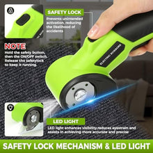 Load image into Gallery viewer, Electric Cardboard Cutter, 4V Cordless Electric Scissors with 2000mAh Battery & LED Light, Rotary Box Cutter Tool with Safety Lock & Replacement Blade for Cardboard & Fabric, Green_2034