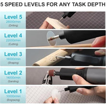 Load image into Gallery viewer, Electric Engraving Pen, USB Rechargable Engraving Pen with 42 Bits, Cordless Etching Engraving Tool, 5-Speed (10000-28000 RPM) Portable DIY Rotary Engraver for Sanding Polishing Drilling DIY Crafts, Black_5195