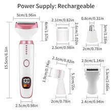 Load image into Gallery viewer, Electric Razors for Women, Bikini Trimmer for Women 5 in 1 Body Shaver for Nose Hair Face Eyebrow Arms Legs Armpit Underarm Pubic Area, Replaceable Lady Facial Razor Painless USB Charge Female Gift, Whitein_1473