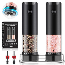 Load image into Gallery viewer, Electric Salt and Pepper Grinder Set, Automatic Salt and Pepper shakers with Upgraded 6-Level External Adjustable Coarseness, Battery Operated, Larger Capacity with Led for Home Kitchen (Black/Black), BlackBlack_1