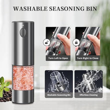 Load image into Gallery viewer, Electric Salt and Pepper Grinder Set, Upgraded Larger Capacity Stainless Steel Automatic Salt and Pepper Mill Set Refillable with 5 Adjustable Coarseness Stainless Steel Color Shaker, StainlessSteelColor_3905